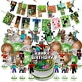 thumbnail image 1 of 50-Pcs For Minecraft Cartoon-Themed Party Decoration Set – Includes Banner, Cake Topper, 24 Cupcake Toppers, 6 spiral and 18 Balloons for Festive Celebrations, 1 of 7