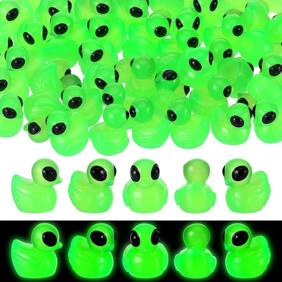 50 Pcs Mini Alien Duck Glow in The Dark Mini Alien Figures Green Resin Ducks Tiny Aliens Ducks Miniature Figurines for Party Favors Garden Patio Yard Landscape Lawn Dashboard Collectible