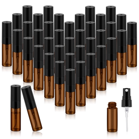 50 Pcs Mini Amber Spray Bottles with Fine Mist Sprayers, 0.1 oz Refillable Glass Perfume Bottles for Travel , Portable Small Spray Containers for Essential Oils, Cologne and Cleaning Spray