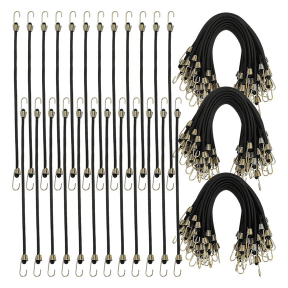 50 Pcs Mini Bungee Cords with Hooks Small 10 Inch Black Short Elastic Strap for Luggage Bikes