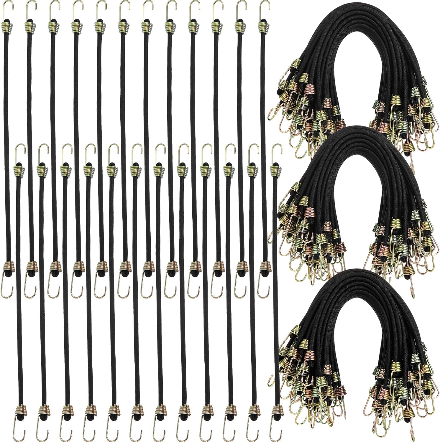 50 Pcs Mini Bungee Cords with Hooks Small Bungee Cords Short Elastic Straps for Luggage Bikes Camping Tools Tarp Cargo Motorcycle(10 Inch,Black)