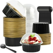 50 Pcs Mini Cake Pans With Lids, 5oz Aluminum Foil Cake Pans With Lids, Disposable Cupcake Baking Cups Containers, Cupcake Liners Pie Tins for Pudding, Souffle, Party, Wedding
