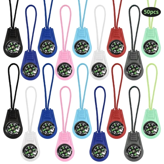 50 Pcs Mini Compasses, Pocket Sized with Cords for Hiking, Camping, Adventure, Robust Plastic Nylon, Suitable for All Ages