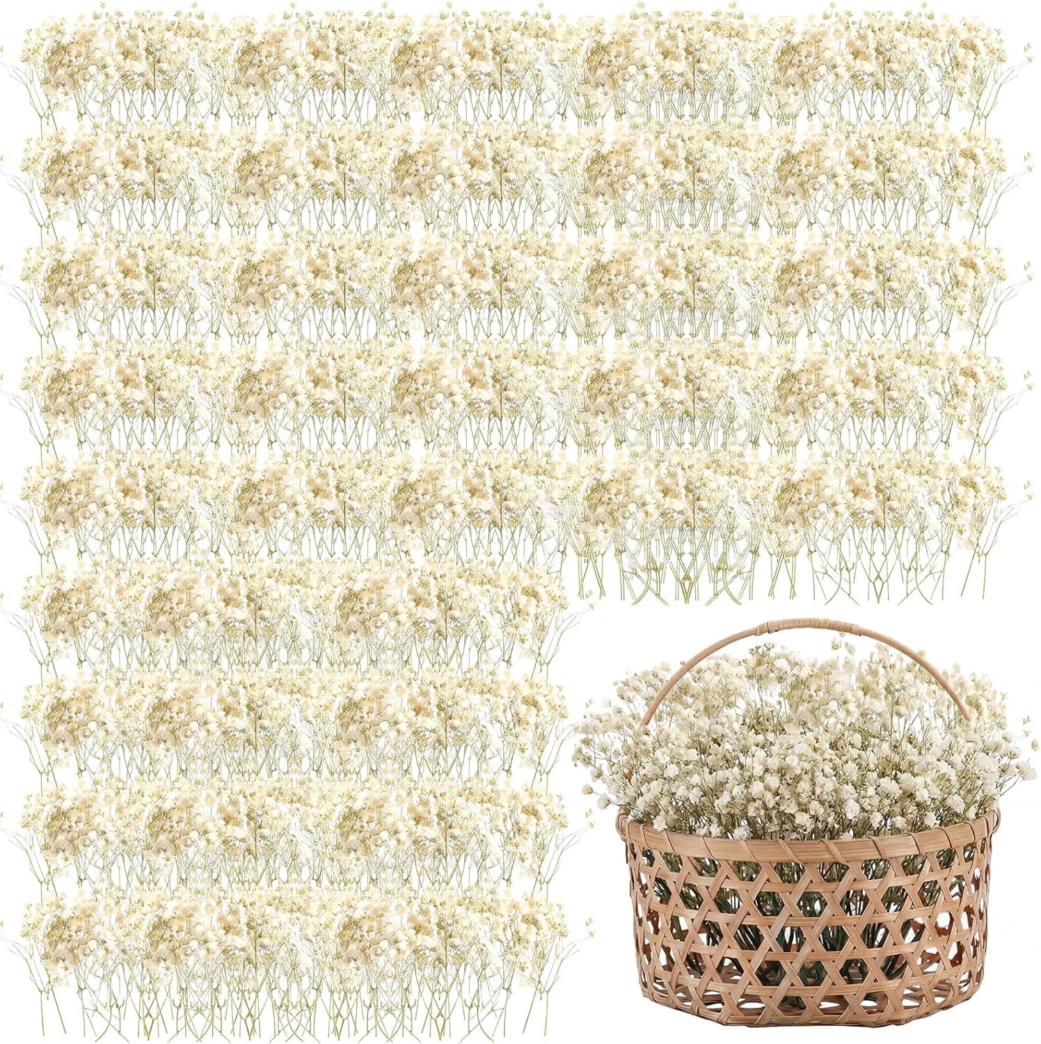 50 Pcs Mini Dried Baby Breath Flowers 3000+ Wedding Ivory White Flowers Bulk 2-4 in Dried Artificial Gypsophila for Wedding Decor Boho Invitation Resin Candle DIY Art Crafts Making Bouquet