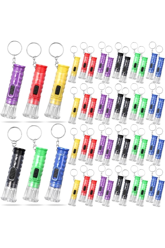 50 Pcs Mini Flashlight Keychains Bulk with Lanyard Portable Small Plastic LED Key Chains Flashlights for Night Reading Emergency Hurricane Camping Hiking Party Favors(Assorted,Simple)