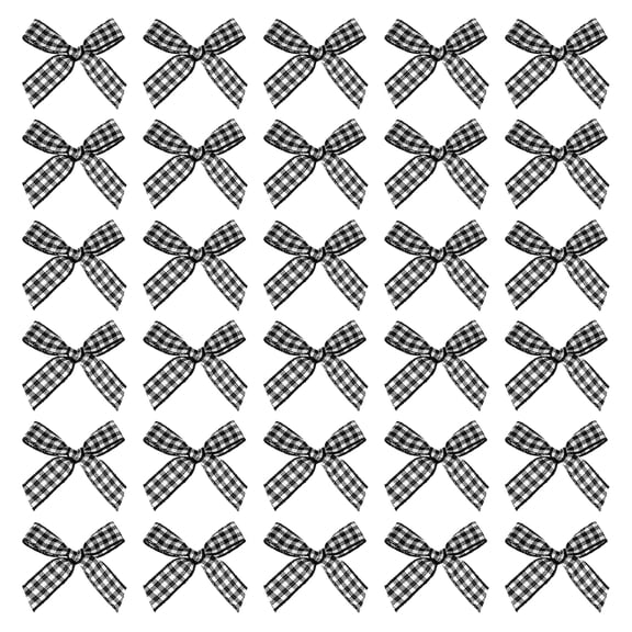 50 Pcs Mini Gingham Ribbon Bows for Craft DIY Cake Sewing Wedding Birthday Party Decoration, Black White