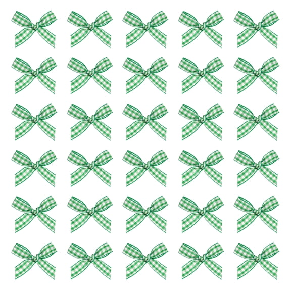 50 Pcs Mini Gingham Ribbon Bows for Craft DIY Cake Sewing Wedding Birthday Party Decoration, Green Gold Tone