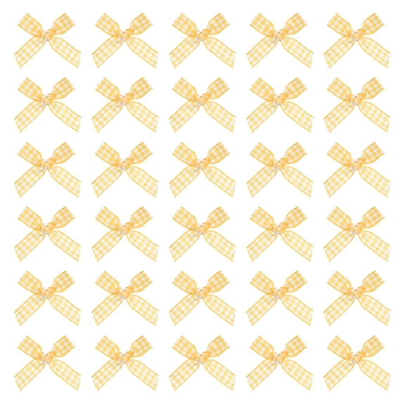 50 Pcs Mini Gingham Ribbon Bows for Craft DIY Cake Sewing Wedding Birthday Party Decoration, Orange White