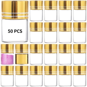 50 Pcs Mini Glass Bottles, Clear Decorative Vials with Gold Aluminum Screw Caps, Small Storage Containers for Glitter, Crafts, Jewelry, Perfume & Specimens (1.18" x 0.87")