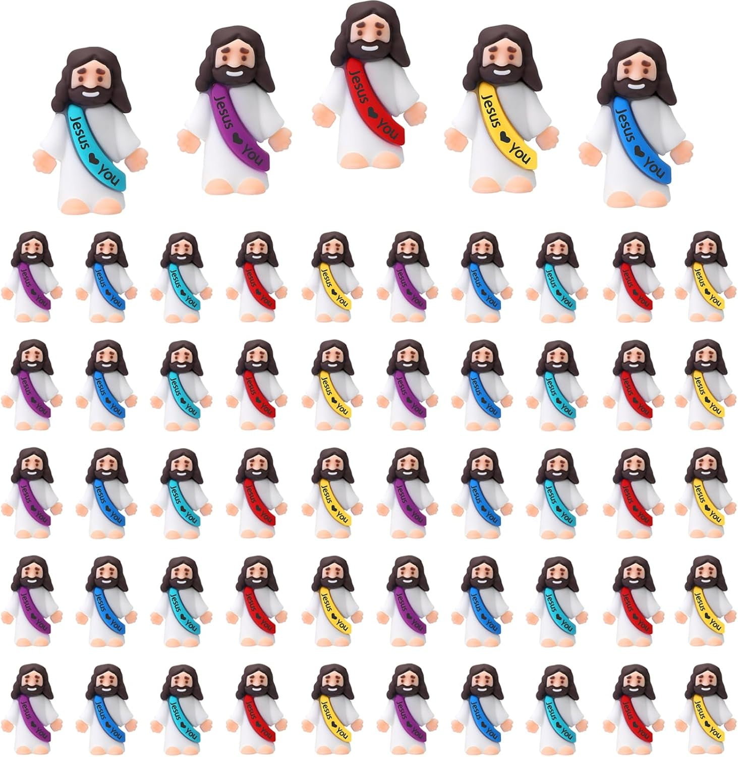 50 Pcs Mini Jesus Figures Bulk Tiny Jesus Figures Toys, Religious Party Favors, Sunday School, Baptism Gift, Easter Egg Stuffers (Multicolor)