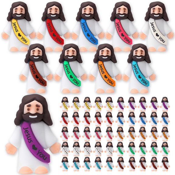 50 Pcs Mini Jesus Figures Easter Jesus Loves You Jesus Toys Little Jesus Figures to Hide and Seek Sunday School Religious Party Favors Gift for Easter Egg Stuffers (Multicolor)