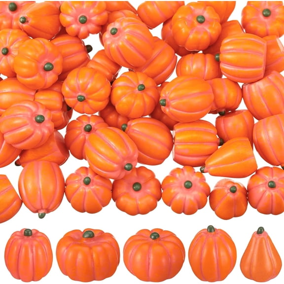 50 Pcs Mini Pumpkins for Crafts, Tiny Miniature Resin Pumpkin Decor, DIY Artificial Small Orange Pumpkins for Decorating in Bulk for Vase Filler, Home Indoor Party Decor Gifts