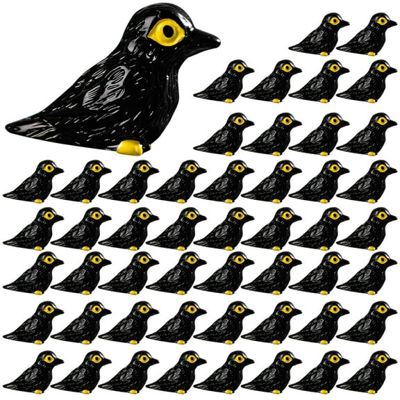 50 Pcs Mini Resin Figures Crow Set, Halloween Gothic-Themed Scene Accessories, Long-Lasting Black with Yellow Eyes, Realistic Detailing for Diverse Decorations