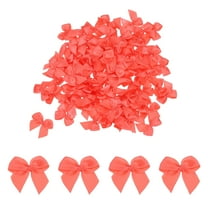 50 Pcs Mini Ribbon Bow 1" Mini Fabric Satin Ribbon Flower Bows for Craft DIY Sewing Wedding Birthday Party Gift Wrap Bows Coral Pink