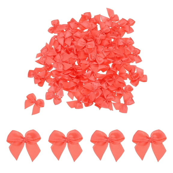 50 Pcs Mini Ribbon Bow 1" Mini Fabric Satin Ribbon Flower Bows for Craft DIY Sewing Wedding Birthday Party Gift Wrap Bows Coral Pink
