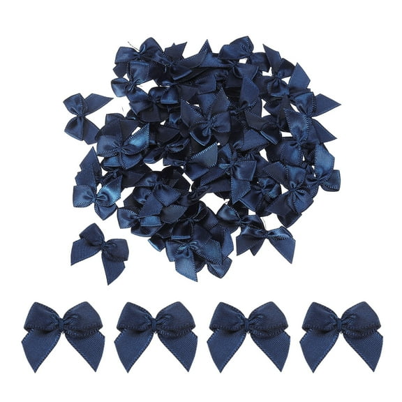 Uxcell 50 Pcs Mini Ribbon Bow 1" Mini Fabric Satin Ribbon Flower Bows Navy Blue