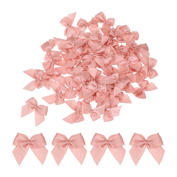 Uxcell 50 Pcs Mini Ribbon Bow 1" Mini Fabric Satin Ribbon Flower Bows Nude Pink