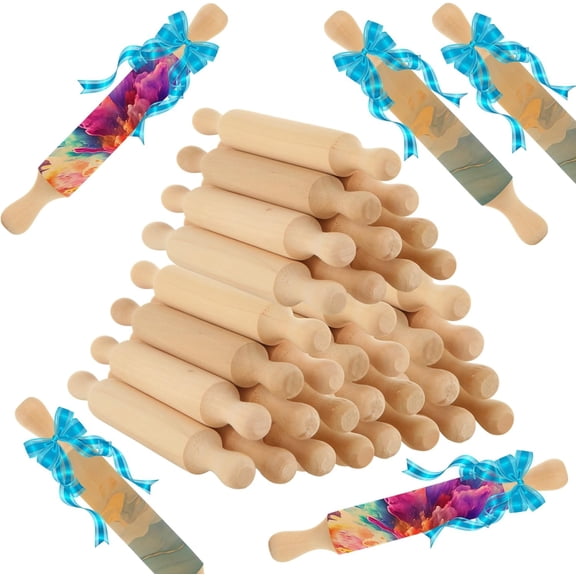 50 Pcs Mini Rolling Pin, 5.5 Inches Wooden Rolling Pins, Mini Rolling Pins Bulk, Mini Wood Rolling Pin for Home Kitchen Fondant Pastry Pizza Baking and Crafting