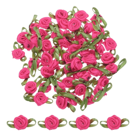50 Pcs Mini Roses Bow 22mm Small Fabric Satin Ribbon Flower Bows Ribbon Roses for Craft Ornament Applique DIY Envelope Sewing Wedding Birthday Party, Rose Pink