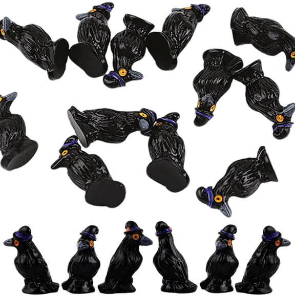 50 Pcs Miniature Crows Figurines Mini Resin Crows Figures Black Raven Summer Decor Tiny Resin Animals for Halloween Scene Decor