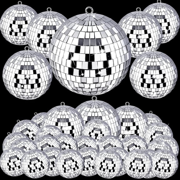 50 Pcs Mirror Disco Balls Ornaments,Reflective Mini Disco Ball Decorations,Silver Mini Disco Balls,Disco Ball Ornament for Festive Holiday Party Decor (1.2 Inch, 2 Inch, 3.2 Inch, 4 Inch)
