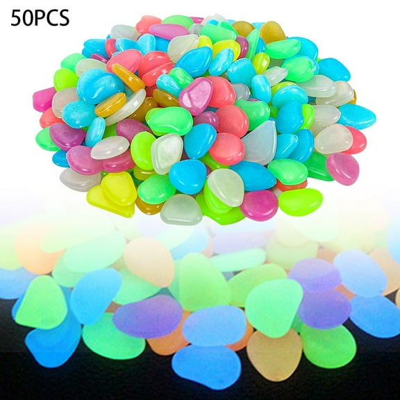 50 Pcs Mix Luminous Stones, Glow in The Dark Pebbles Stone Ice Rocks Table Scatter Confetti Vase Filler, Garden Walkaway Aquarium Fish Tank