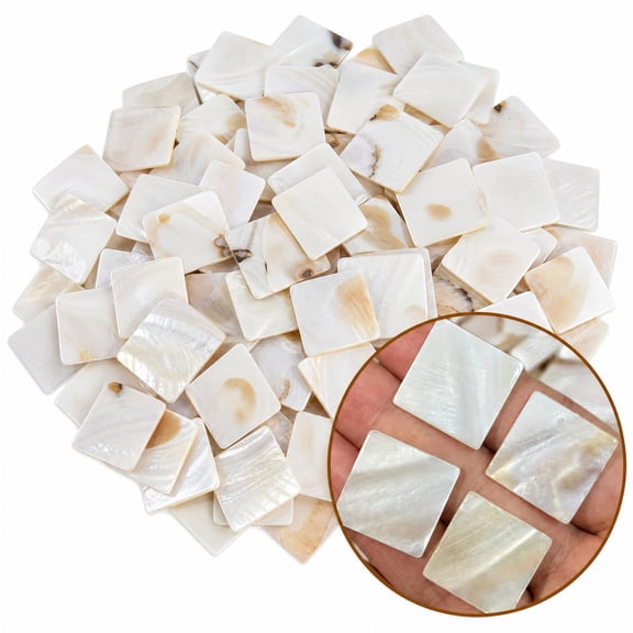 50 Pcs Mother of Pearl Shell Tiles, Natural Square Mosaic Pieces for DIY Crafts Resin Art Jewelry Inlay Home Decor, Iridescent White Shell Craft Supplies