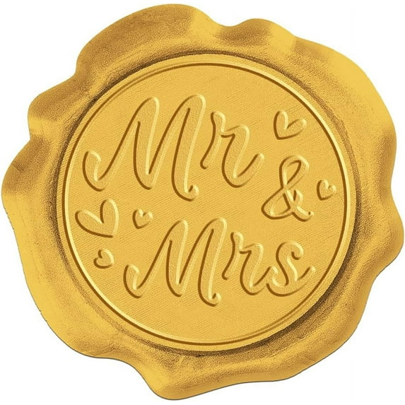 50 Pcs Mr & Mrs Wax Seal Stickers Vintage Gold Envelope Seals 3cm Round Seal Adhesive Sticker Wine Label for Sealing Wedding Invitations Envelope Cards Gift Box Decoration