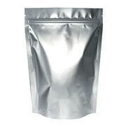 50 Pcs Muka Heat Sealable Silver Foil Stand Up Pouch Bags, Mylar Zip Pouch Bags w/ Notch-5 x 7 x 3 inch/3 oz