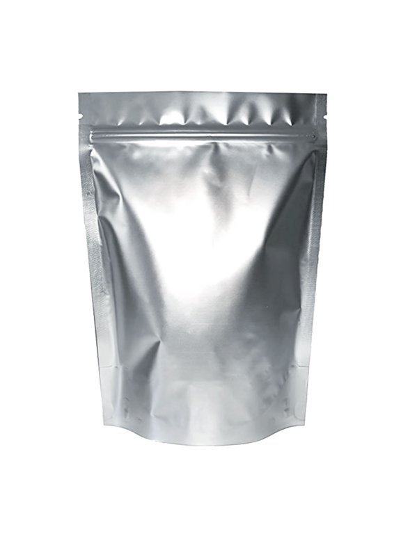 50 Pcs Muka Heat Sealable Silver Foil Stand Up Pouch Bags, Mylar Zip Pouch Bags w/ Notch-5 x 7 x 3 inch/3 oz