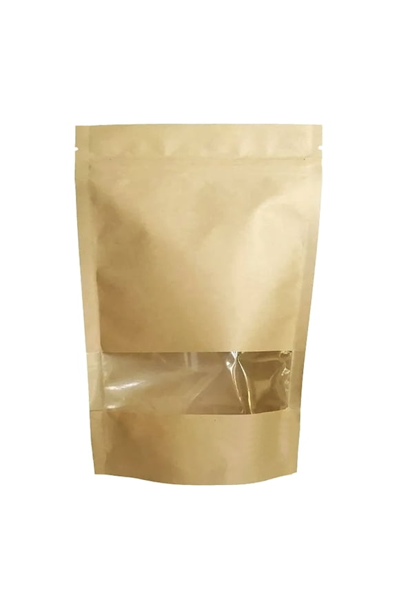 50 Pcs Muka Kraft Zip Stand Up Pouch Bags with Notch and Clear Window, 3.5 x 5.5 x 2.25 inch/1 oz