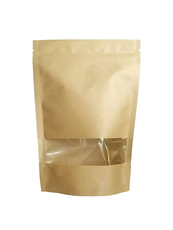 50 Pcs Muka Kraft Zip Stand Up Pouch Bags with Notch and Clear Window, 7 x 11.75 x 4 inch/16 oz