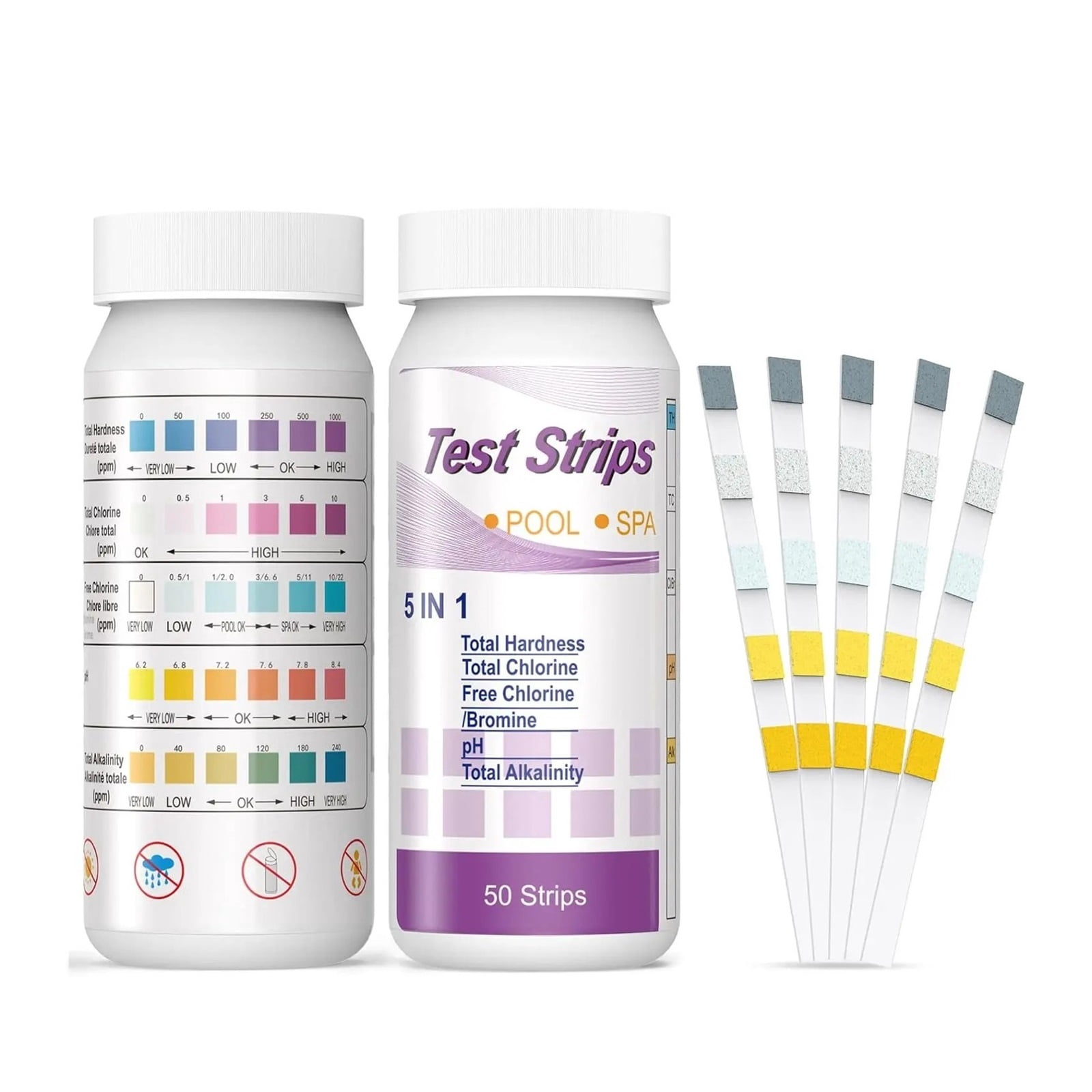 50 Pcs Multipurpose 5 In 1 Chlorine PH Test Strips SPA Swimming Pool Water Tester Paper Hardness Tool