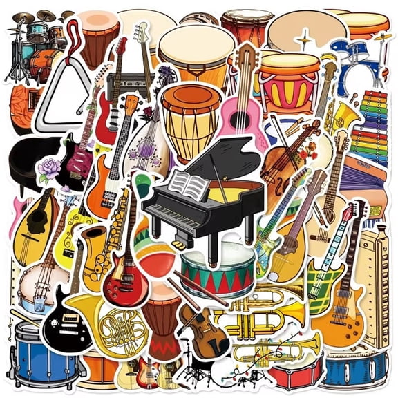 50 Pcs Musical Instrument Stickers for Water Bottles Laptop Phone Computer Guitar Skateboard Music Lovers Waterproof Aesthetic Decals for Adults
