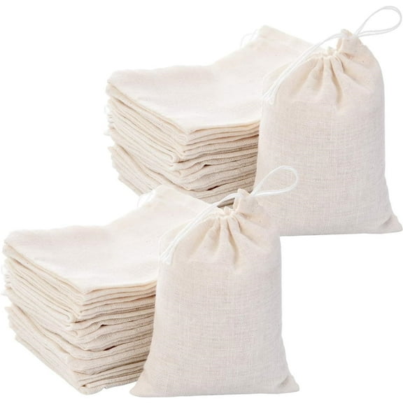 50 Pcs Muslin Bags,Burlap Bags for Wedding Party Favors Storage,Multipurpose Drawstring Bags for Tea and Jewelry,Sachet Bag,Empty Gift Pouch for Party Home Supplies,3 x 4 Inches