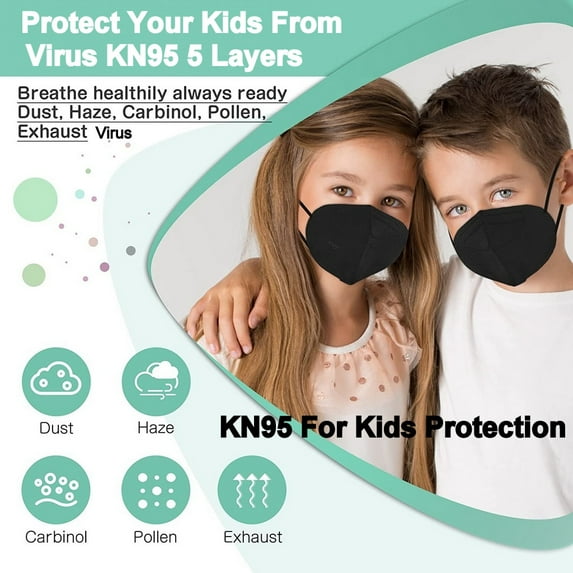 50 Pcs NK95 Kids Boy Girl Face Mask Dental Cover 5 Layer Ear Loop Black Color