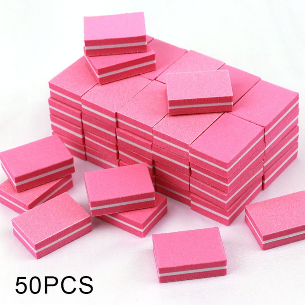 50 Pcs Nail Buffers, Pink Mini Buffer Block Nail File for Acrylic Nails