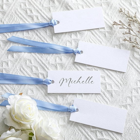 50 Pcs Name Place Cards for Table Setting Blank Wedding Place Cards with Satin Ribbon 1.6 x 3.5Inch Hanging Gift Tags for Wedding Dinner Banquet Party Table Setting Supplies