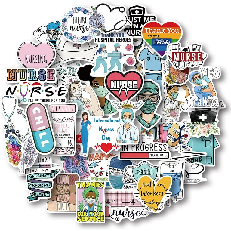 50 Pcs Nurse Stickers, Vinyl Nursing Stickers Decals for Laptops and Water  Bottles, Nurse Accessories for Work