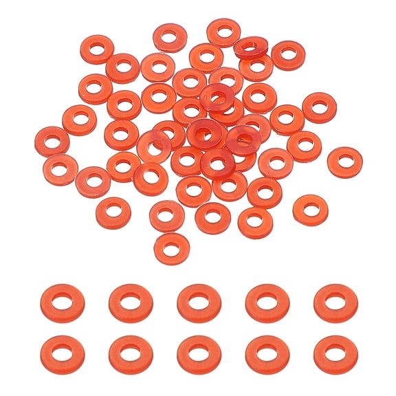 50 Pcs Nylon Flat Washers 2mm ID 5mm OD 1mm Thick Plain Washer Grommets Plastic Sheet Gasket Fastener Sealing Spacer Gasket Ring, Red