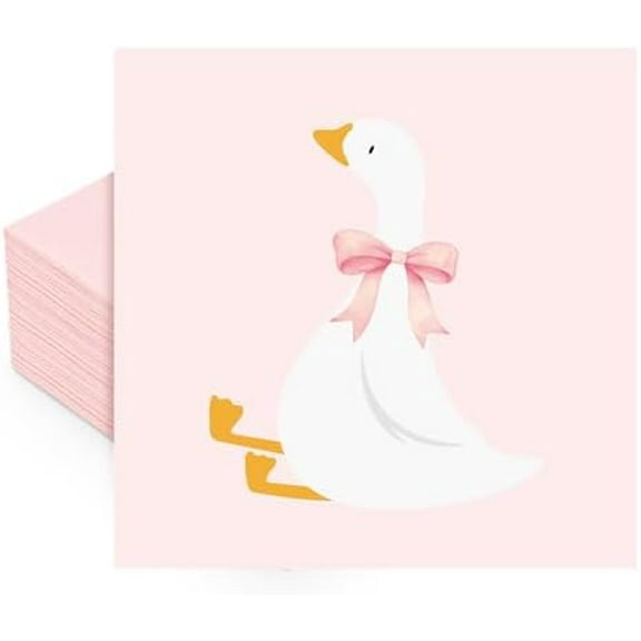 50 Pcs One Silly Goose Paper Napkins Pink Bow Goose Disposable Napkins Cute Luncheon Dinner Napkin for Birthday Baby Shower Party Table Supplies