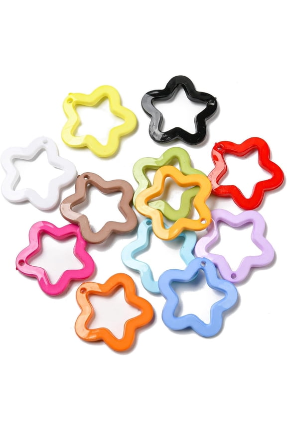 50 Pcs Opaque Acrylic Star Pendants Star Pendant Mixed Color Pendant Decoration DIY Personalized Jewelry 30x30x5mm Hole: 1.8mm about 500pcs/500g Mixed Color