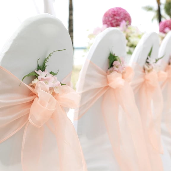 50 Pcs Organza Chair Sashes for Wedding Decoration Banquet Party Event Supplies Chair Bows Ties Cover Bands - Peach