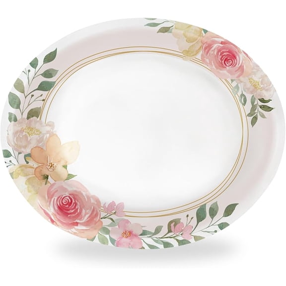 50 Pcs Oval Paper Plates 12 Inch,Floral Paper Plates Heavy Duty,Easter Plates,Blue Large Disposable Dinner Serving Platters for Easter Spring Summer Picnic Wedding Baby Shower Party Decorations