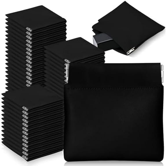 50 Pcs PU Leather Jewelry Pouch Jewelry Travel Bag Jewelry Gift Bags Pocket Cosmetic Bag Portable Jewelry Organizer (Black)