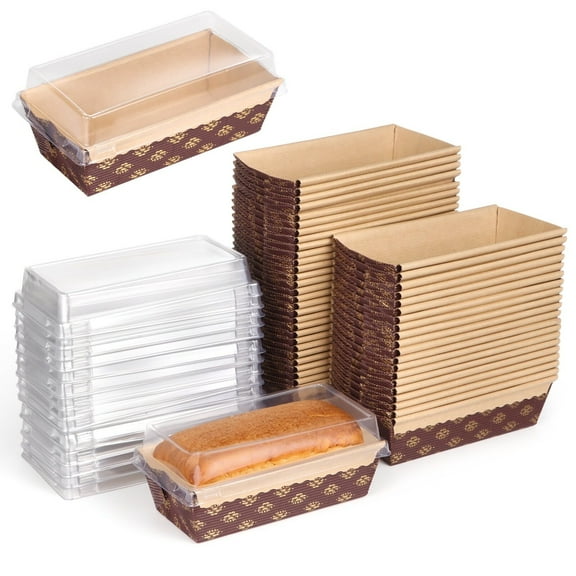 50 Pcs Paper Loaf Pans, Disposable Paper Baking Pans with Plastic Lids, 5.92.62" Bakeware Bread Pans, Rectangle Paper Storage Boxes for Bake Goods, Cake Paper Molds