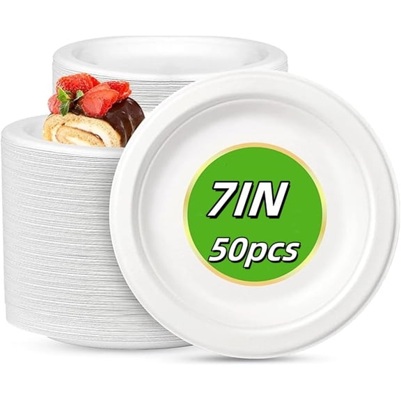 50 Pcs Paper Plates,Biodegradable Paper Plates,Disposable Plates,Eco Friendly Compostable Paper Plates,7 Inch Heavy-Duty Disposable Paper Plates