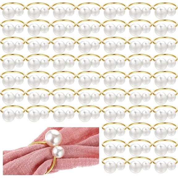 50 Pcs Pearl Napkin Rings, Gold Napkin Ring Holders Elegant Delicate Serviette Ring Buckle for Wedding Gathering Birthday Banquet Party Business Dinner Formal or Casual Dining Table Decor