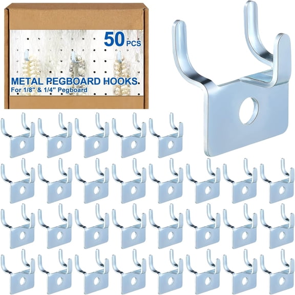 50 Pcs Pegboard Hooks Metal Prong Hook Peg Board for Hanging Hangers for Wall Picture Jewelry Display Tool (Silver)