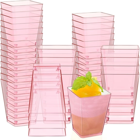 50 Pcs Pink 5 oz Plastic Dessert Cups Appetizer Cups Parties